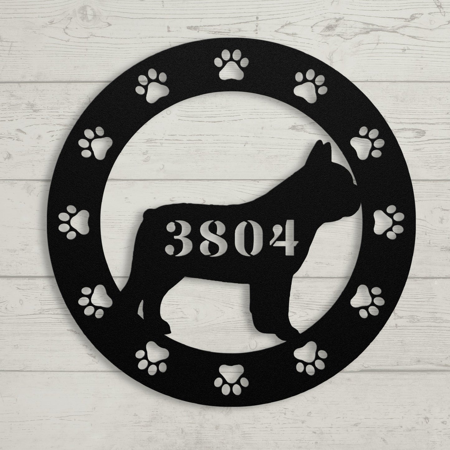 French Bulldog Adresse de la Maison Metal Porch Sign - BullyBellyMetal Sign