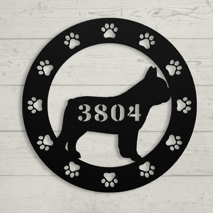 French Bulldog Adresse de la Maison Metal Porch Sign - BullyBellyMetal Sign