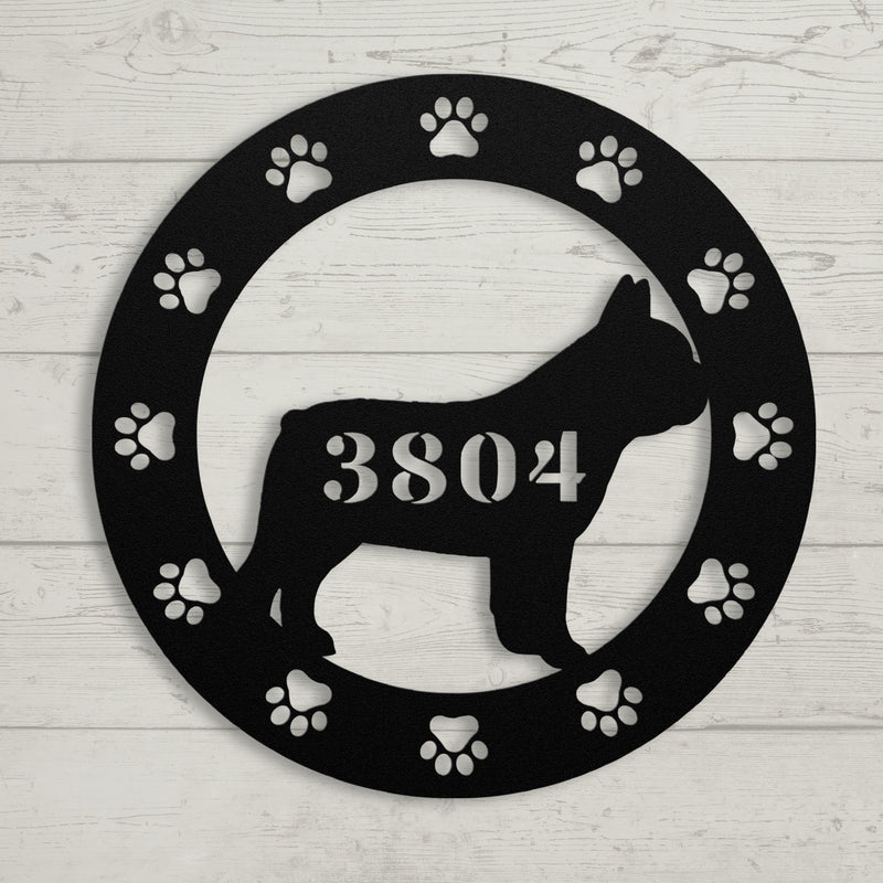 French Bulldog Adresse de la Maison Metal Porch Sign - BullyBellyMetal Sign
