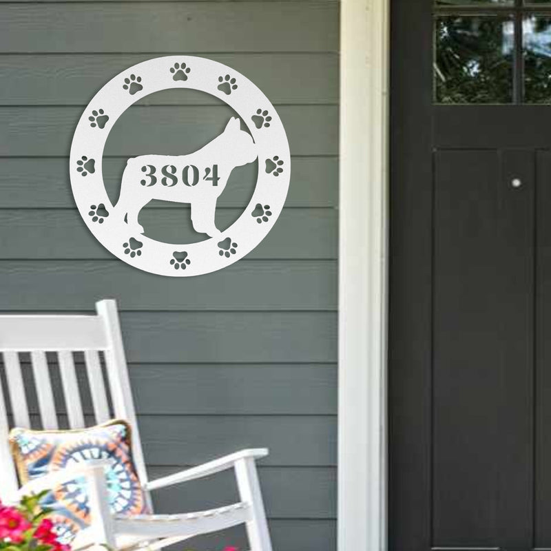 French Bulldog Adresse de la Maison Metal Porch Sign - BullyBellyMetal Sign