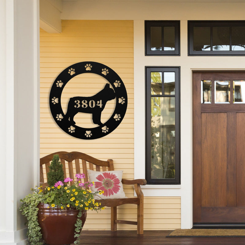 French Bulldog Adresse de la Maison Metal Porch Sign - BullyBellyMetal Sign