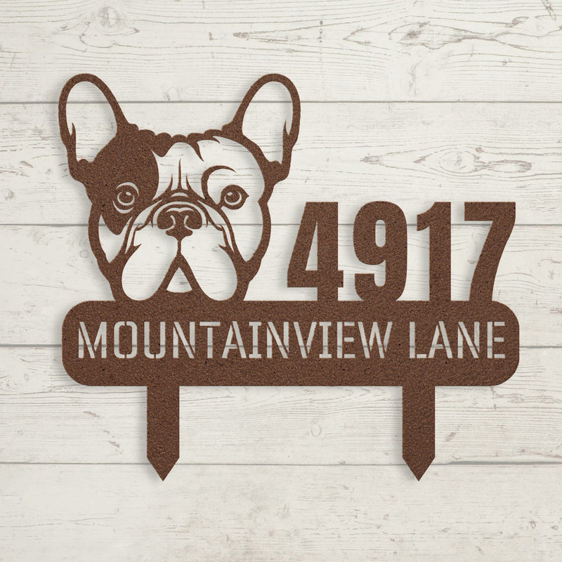 French Bulldog Family Address Metal Lawn Sign - BullyBellyLawn Art