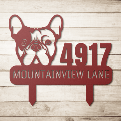 French Bulldog Family Address Metal Lawn Sign