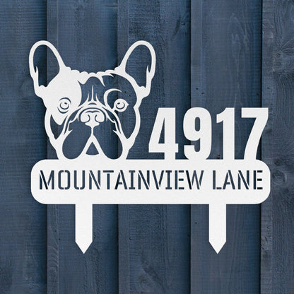 French Bulldog Family Address Metal Lawn Sign - BullyBellyMetal Sign
