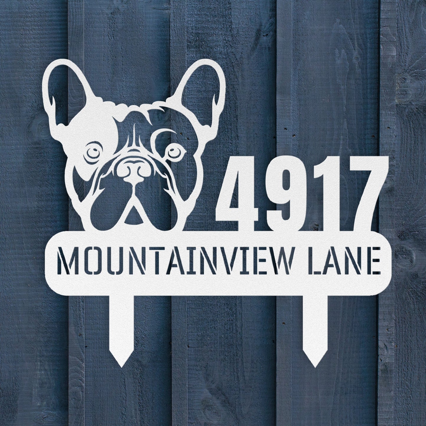 French Bulldog Family Address Metal Lawn Sign