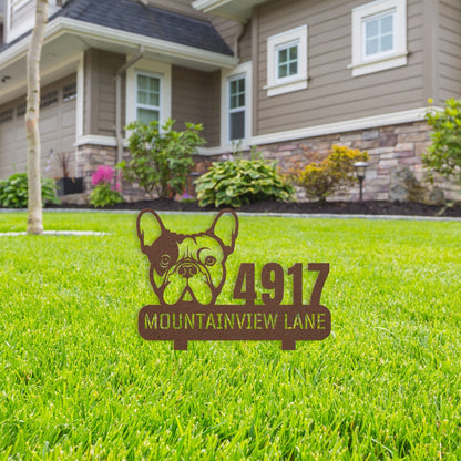 French Bulldog Family Address Metal Lawn Sign