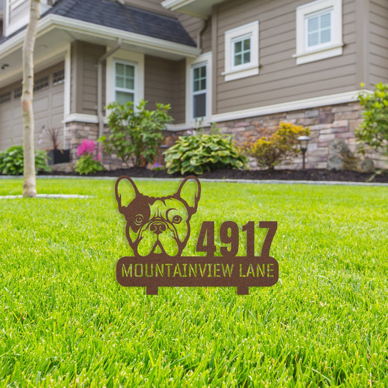 French Bulldog Family Address Metal Lawn Sign - BullyBellyMetal Sign