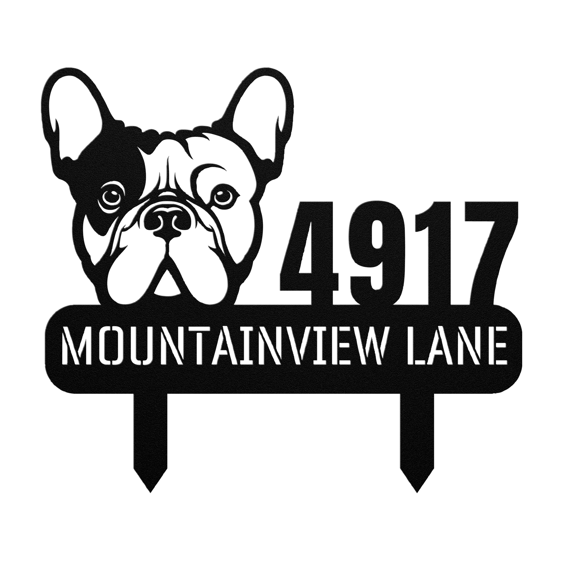 French Bulldog Family Address Metal Lawn Sign