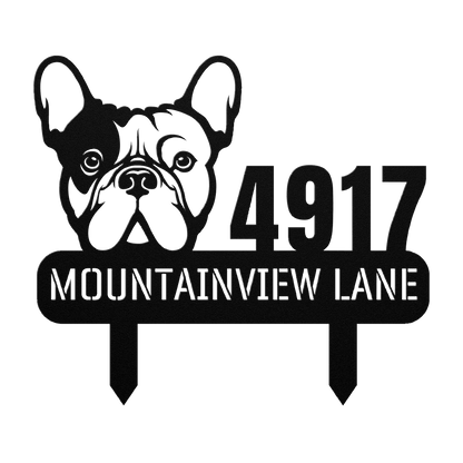 French Bulldog Family Address Metal Lawn Sign