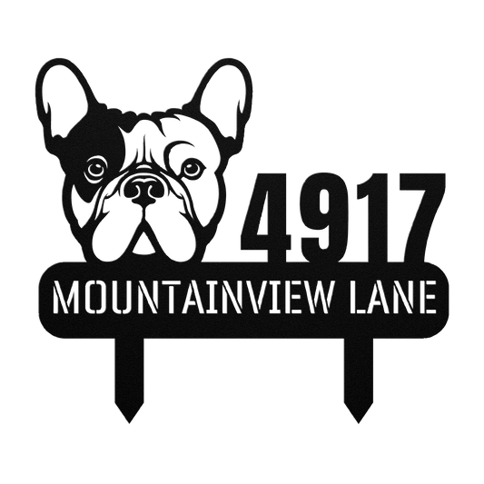 French Bulldog Family Address Metal Lawn Sign - BullyBellyMetal Sign