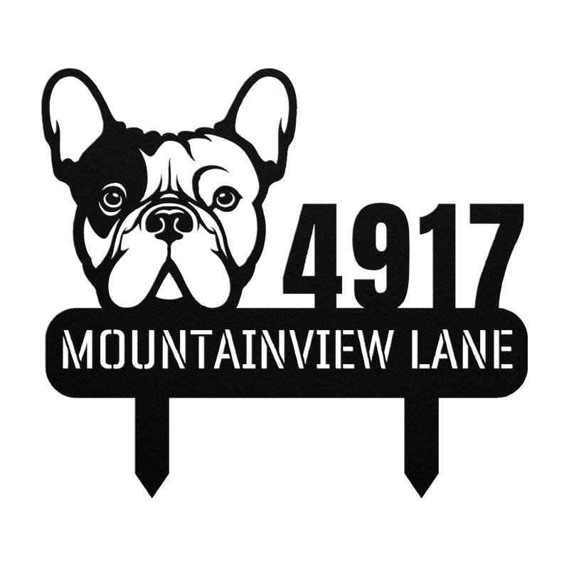 French Bulldog Family Address Metal Lawn Sign - BullyBellyMetal Sign