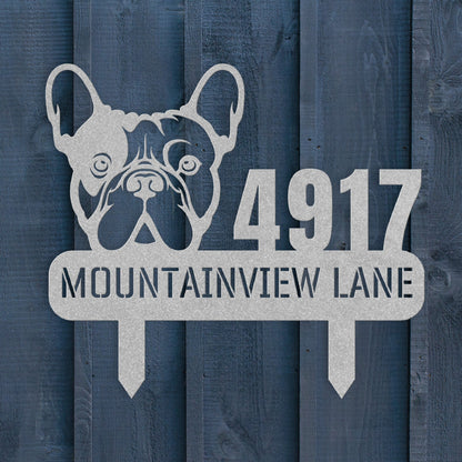 French Bulldog Family Address Metal Lawn Sign