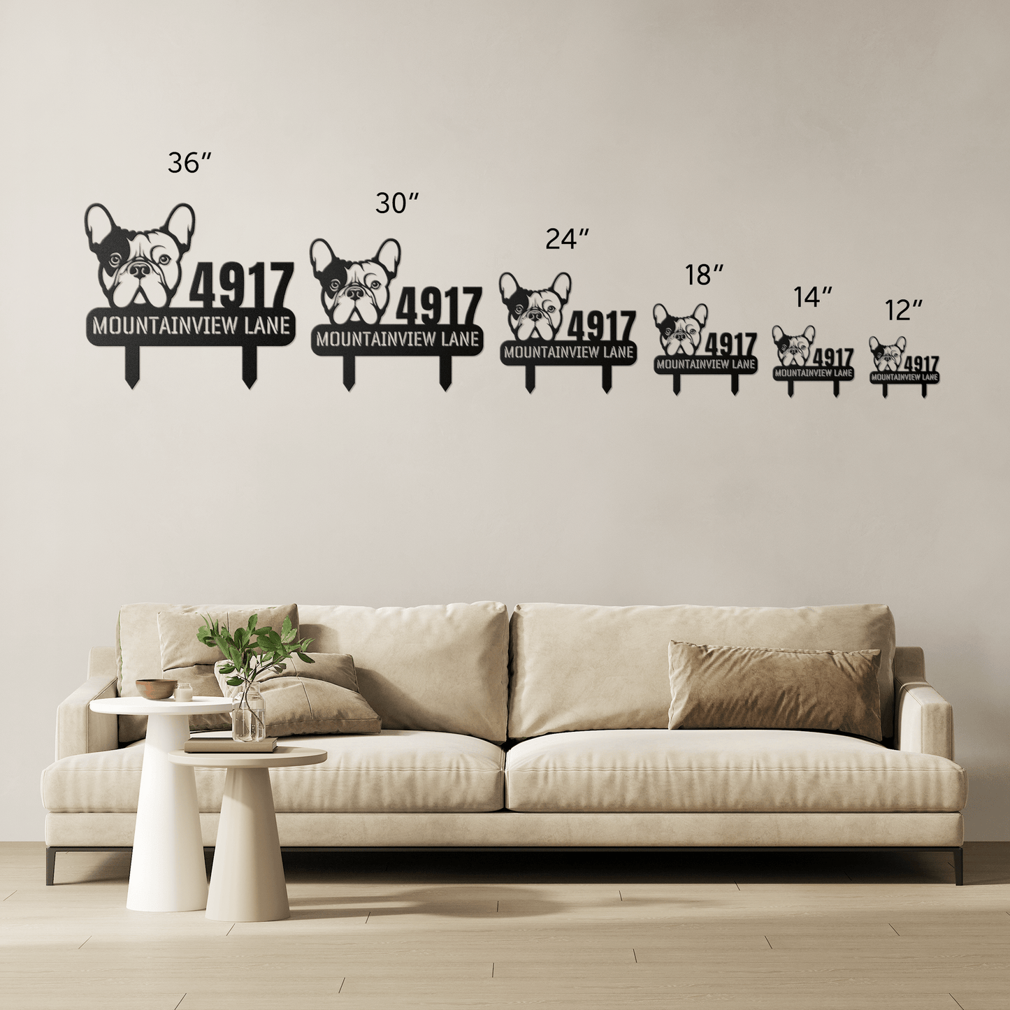 French Bulldog Family Address Metal Lawn Sign - BullyBellyMetal Sign
