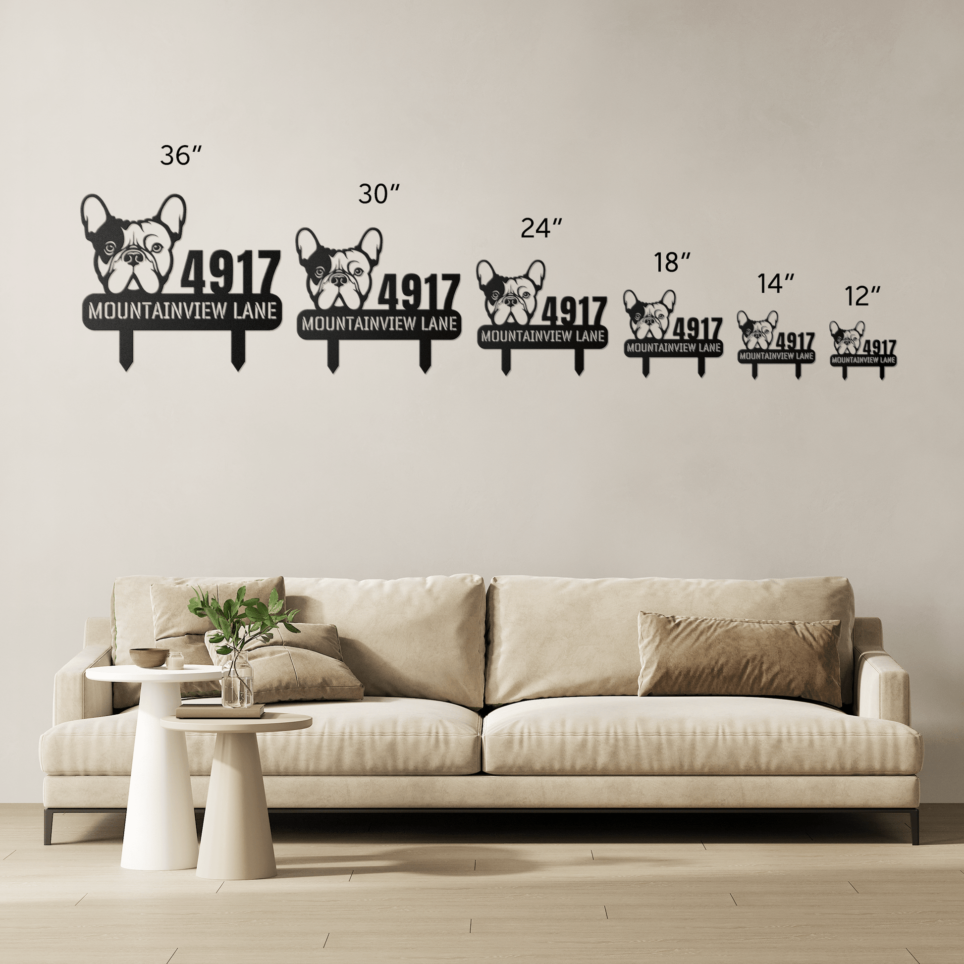 French Bulldog Family Address Metal Lawn Sign - BullyBellyMetal Sign