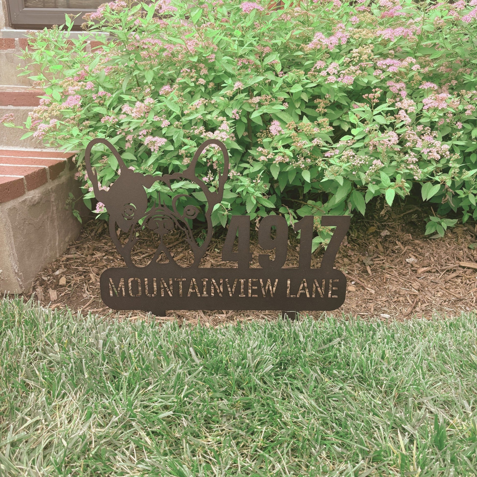 French Bulldog Family Address Metal Lawn Sign