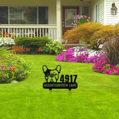 French Bulldog Family Address Metal Lawn Sign