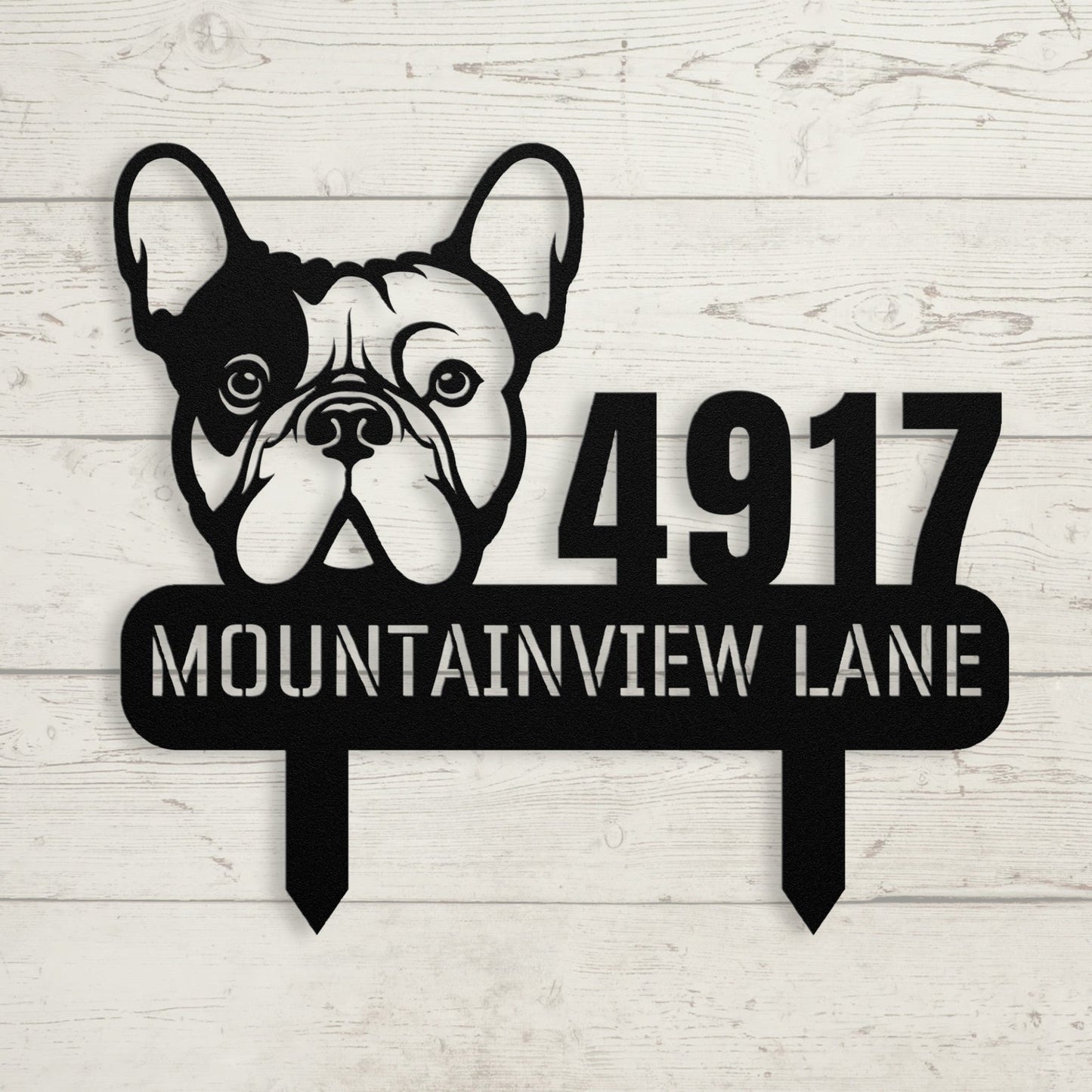 French Bulldog Family Address Metal Lawn Sign