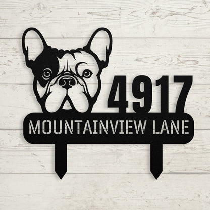French Bulldog Family Address Metal Lawn Sign