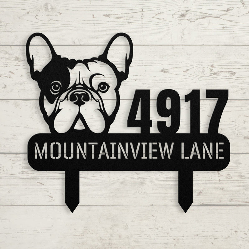 French Bulldog Family Address Metal Lawn Sign - BullyBellyMetal Sign
