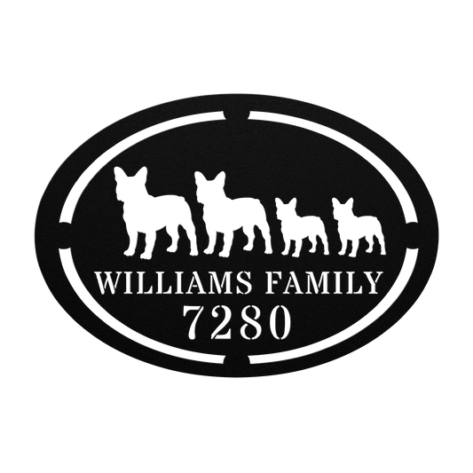 French Bulldog Family House Number Metal Sign - BullyBellyMetal Sign