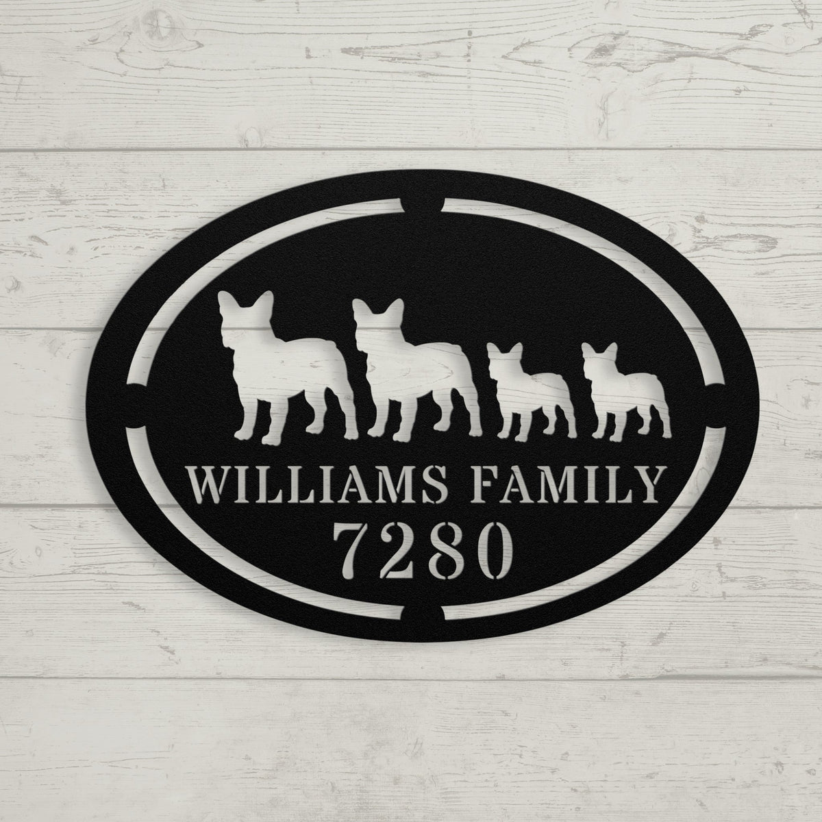 French Bulldog Family House Number Metal Sign - BullyBellyMetal Sign