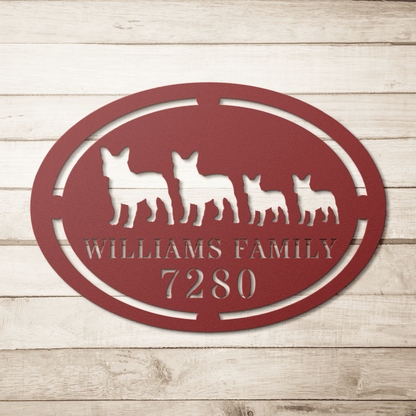 French Bulldog Family House Number Metal Sign - BullyBellyMetal Sign