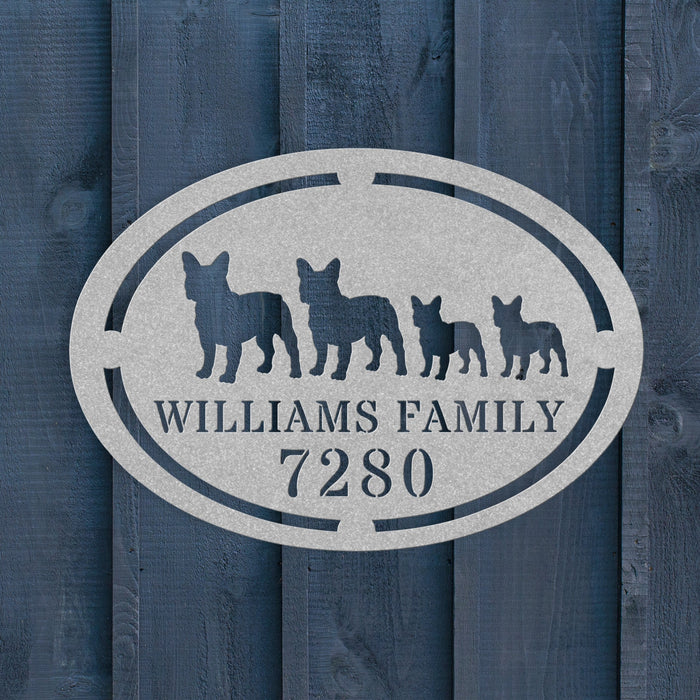 French Bulldog Family House Number Metal Sign - BullyBellyMetal Sign