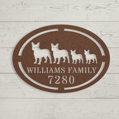 French Bulldog Family House Number Metal Sign - BullyBellyMetal Sign