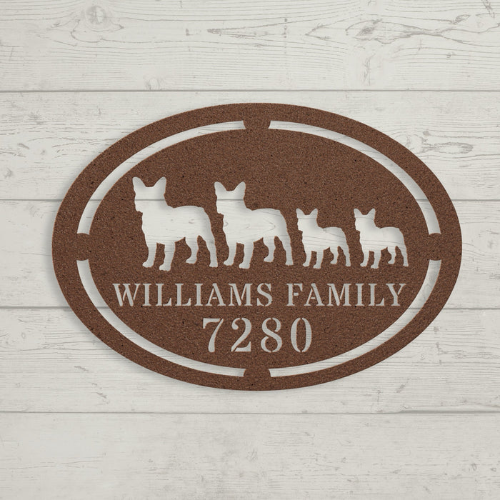 French Bulldog Family House Number Metal Sign - BullyBellyMetal Sign