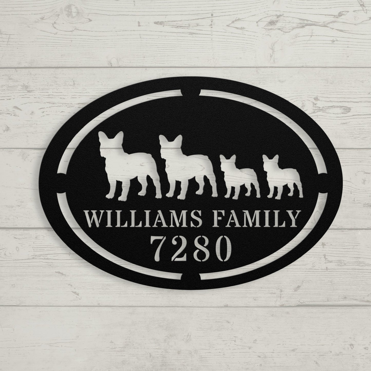 French Bulldog Family House Number Metal Sign - BullyBellyMetal Sign