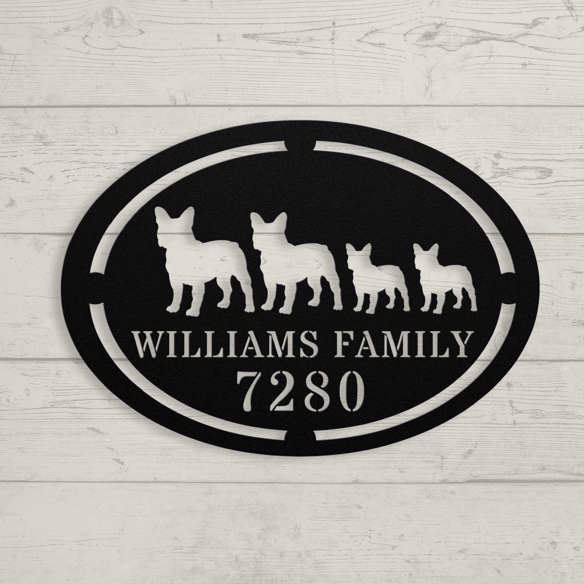 French Bulldog Family House Number Metal Sign - BullyBellyMetal Sign