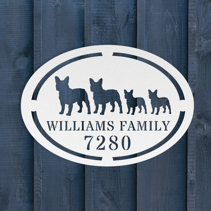 French Bulldog Family House Number Metal Sign - BullyBellyMetal Sign