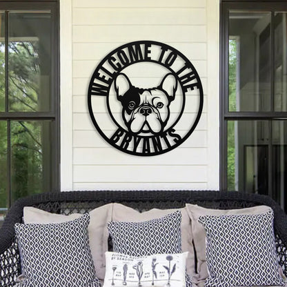 French Bulldog Family Metal Welcome Sign - BullyBellyMetal Sign