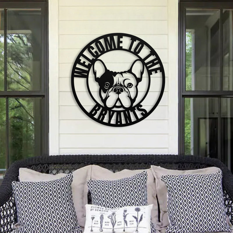 French Bulldog Family Metal Welcome Sign - BullyBellyMetal Sign
