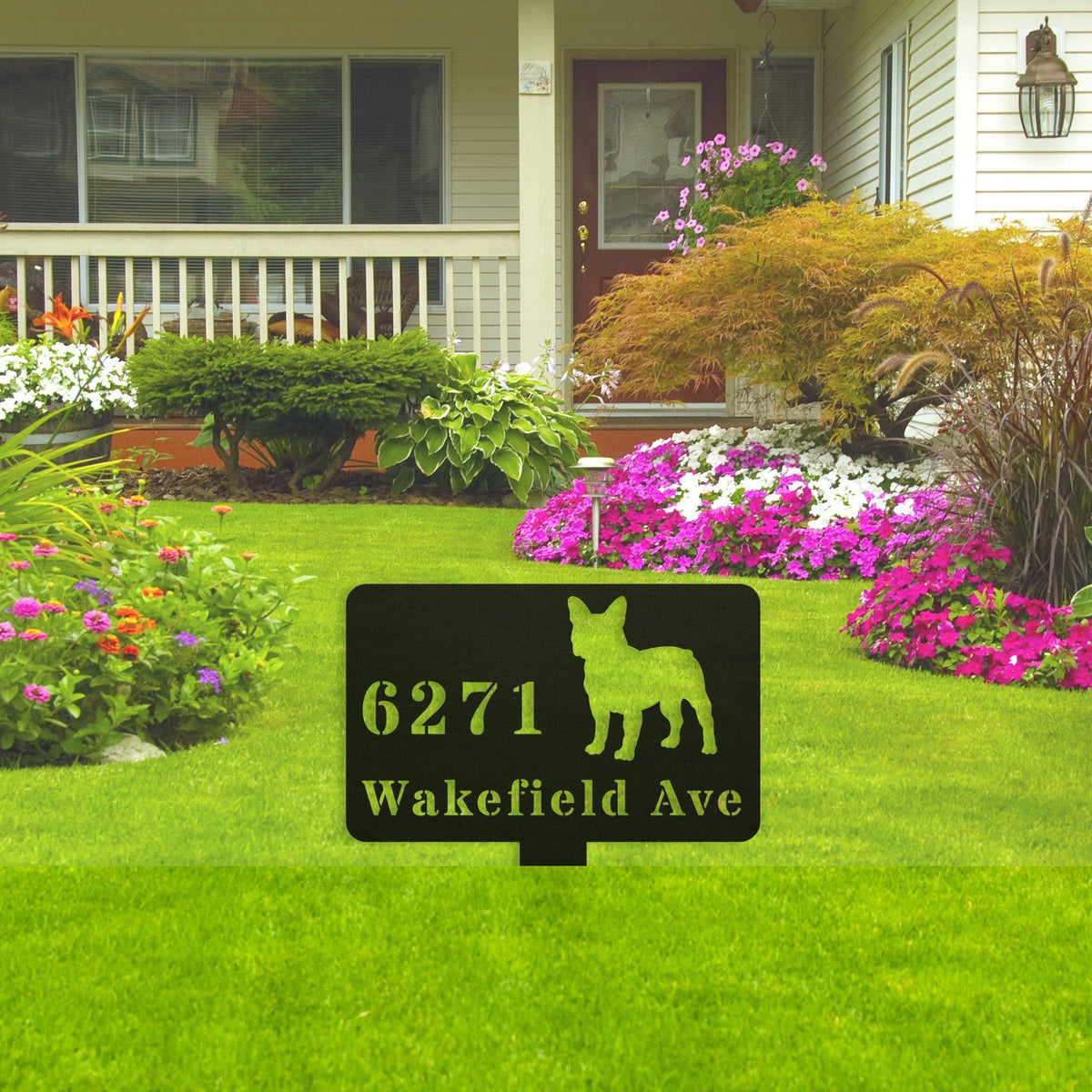 French Bulldog House Address Yard Sign - BullyBellyMetal Sign