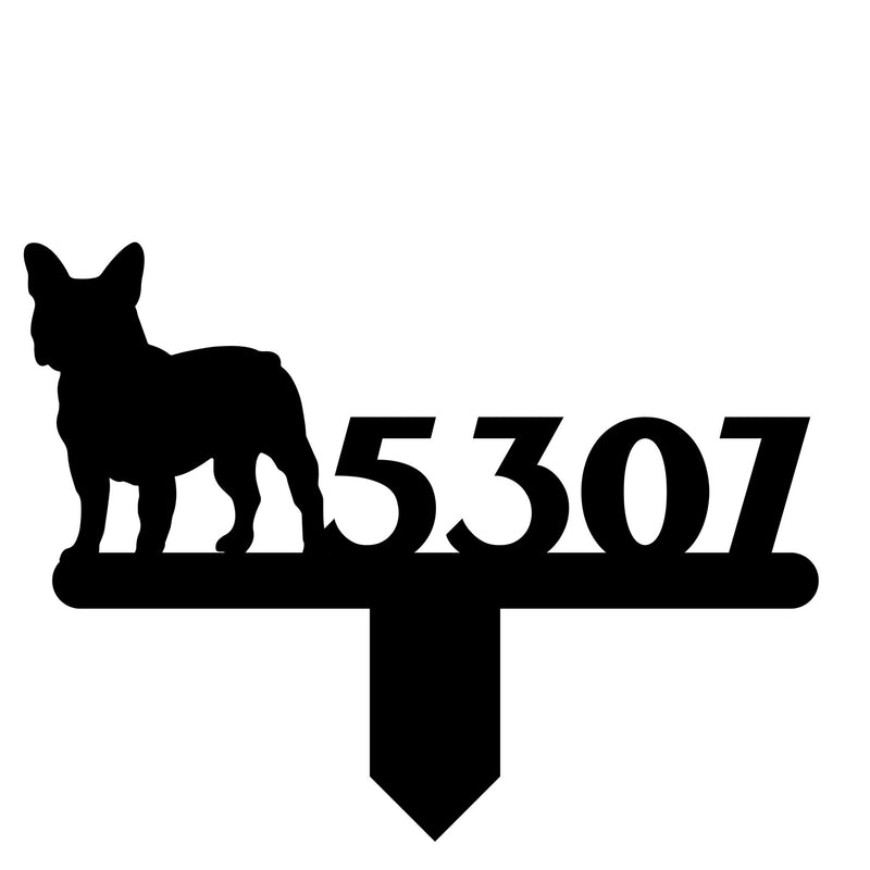 French Bulldog House Numbers Lawn Sign - BullyBellyMetal Lawn Sign - French Address