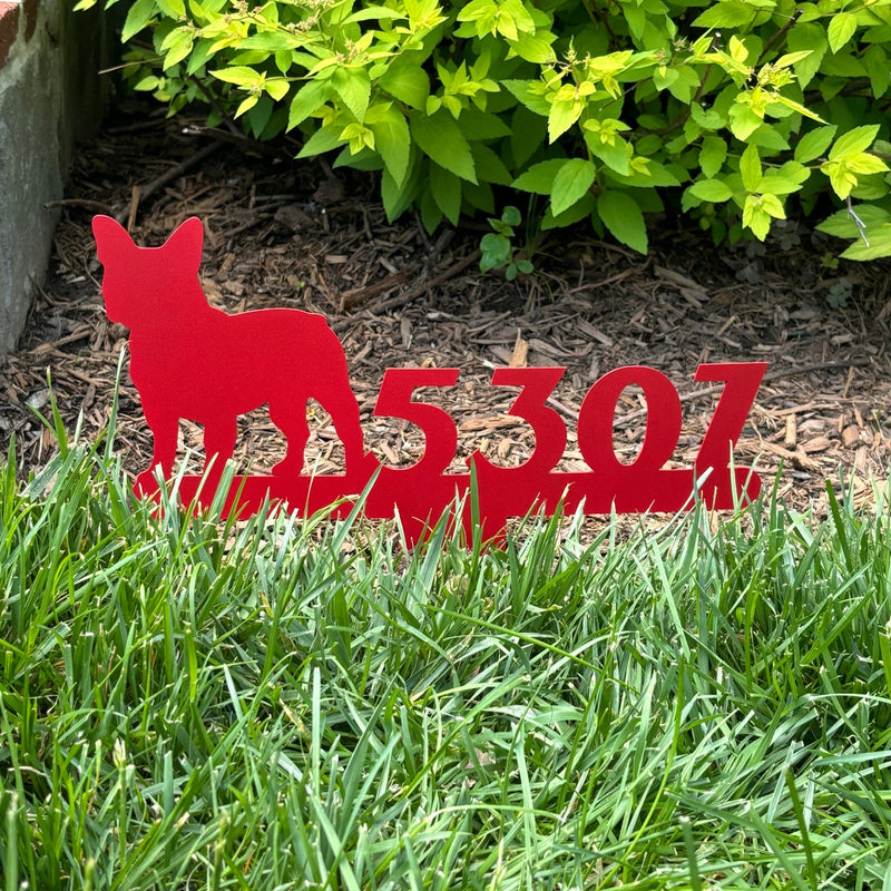 French Bulldog House Numbers Lawn Sign - BullyBellyMetal Sign