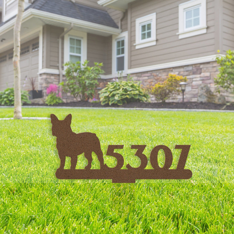 French Bulldog House Numbers Lawn Sign - BullyBellyMetal Sign