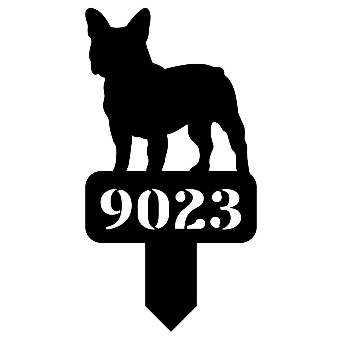 French Bulldog House Numbers Yard Sign - BullyBellyMetal Lawn Sign - French Address