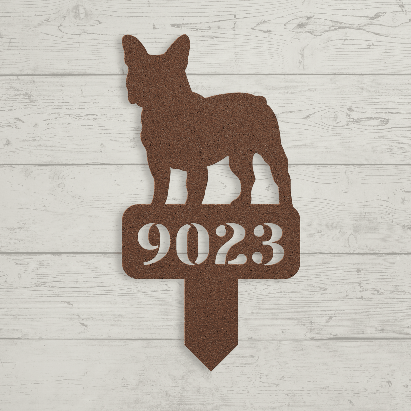 French Bulldog House Numbers Yard Sign copper