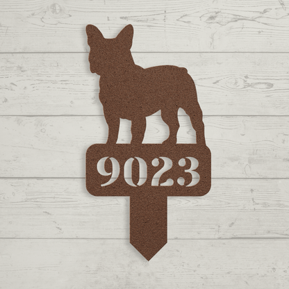 French Bulldog House Numbers Yard Sign copper