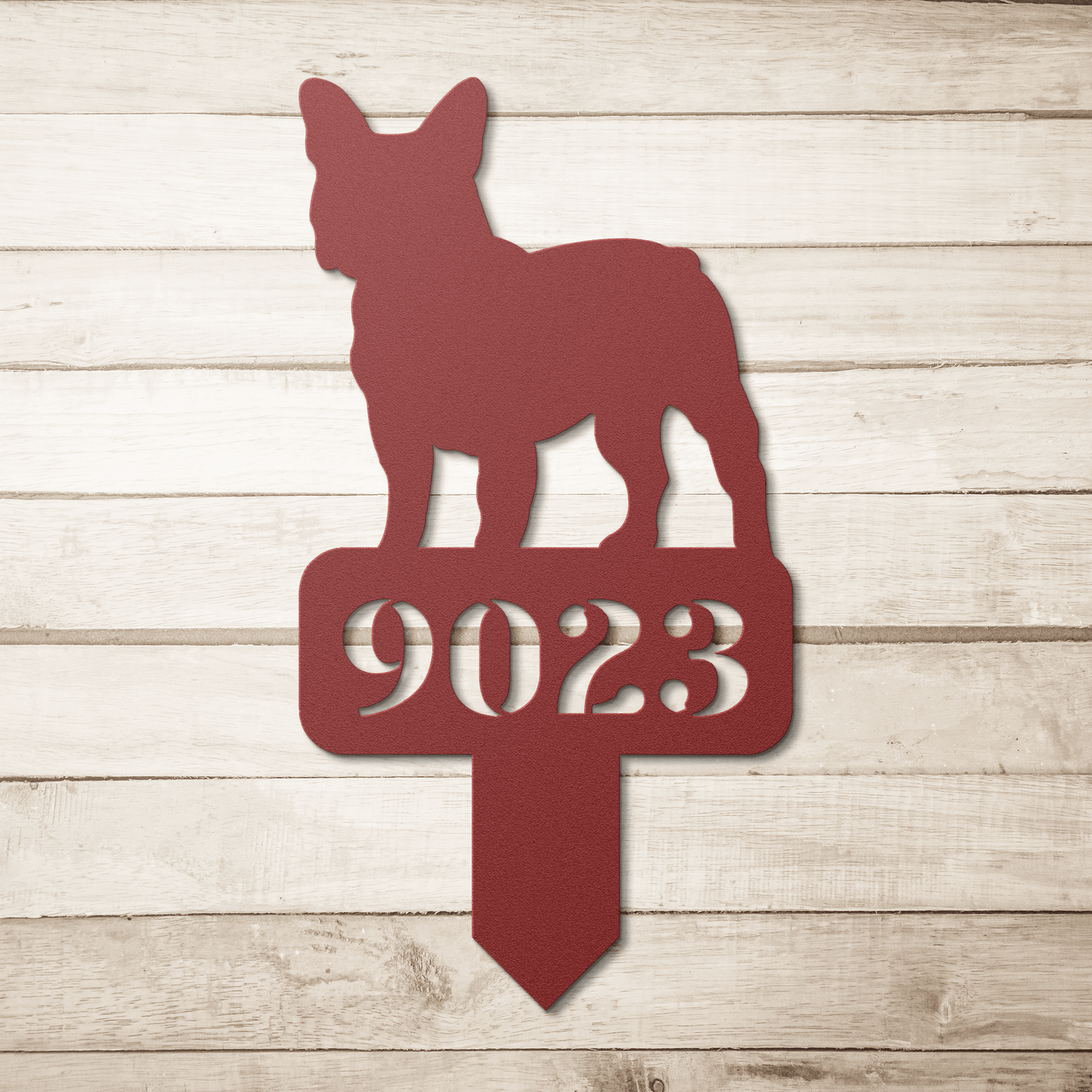 French Bulldog House Numbers Yard Sign red