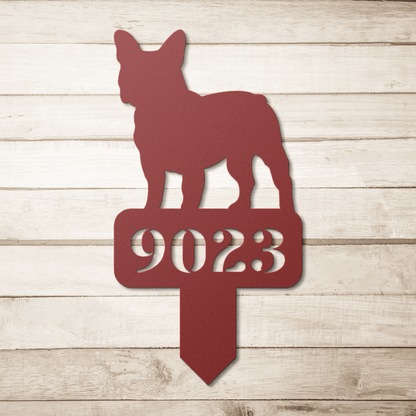 French Bulldog House Numbers Yard Sign red