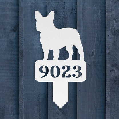 French Bulldog House Numbers Yard Sign white