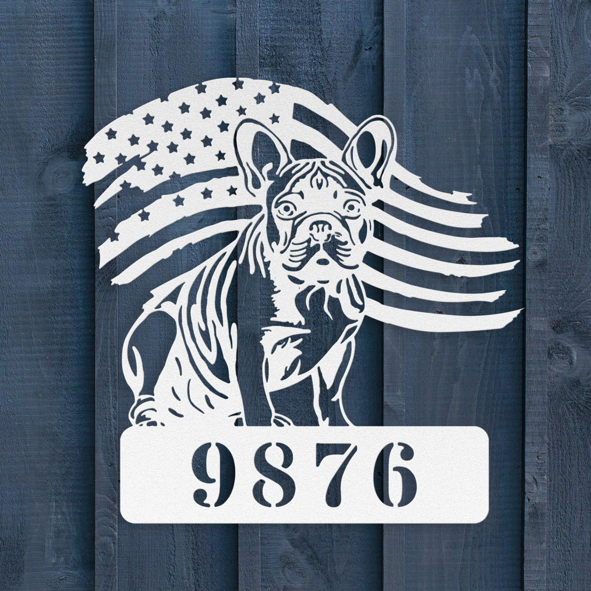 French Bulldog Metal Address Sign – Patriotic American Flag Home Décor - BullyBellyMetal Sign