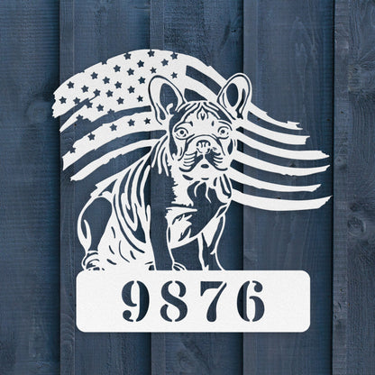 French Bulldog Metal Address Sign – Patriotic American Flag Home Décor - BullyBellyMetal Sign