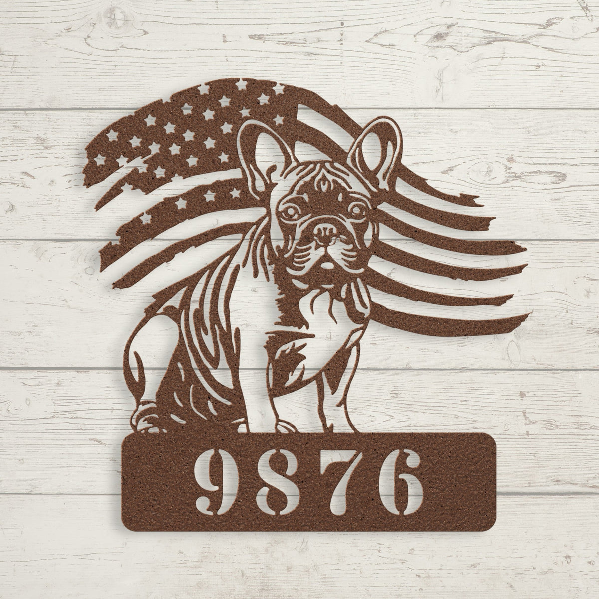 French Bulldog Metal Address Sign – Patriotic American Flag Home Décor - BullyBellyMetal Sign