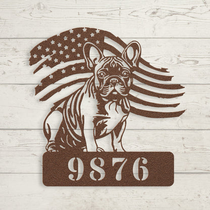 French Bulldog Metal Address Sign – Patriotic American Flag Home Décor - BullyBellyMetal Sign