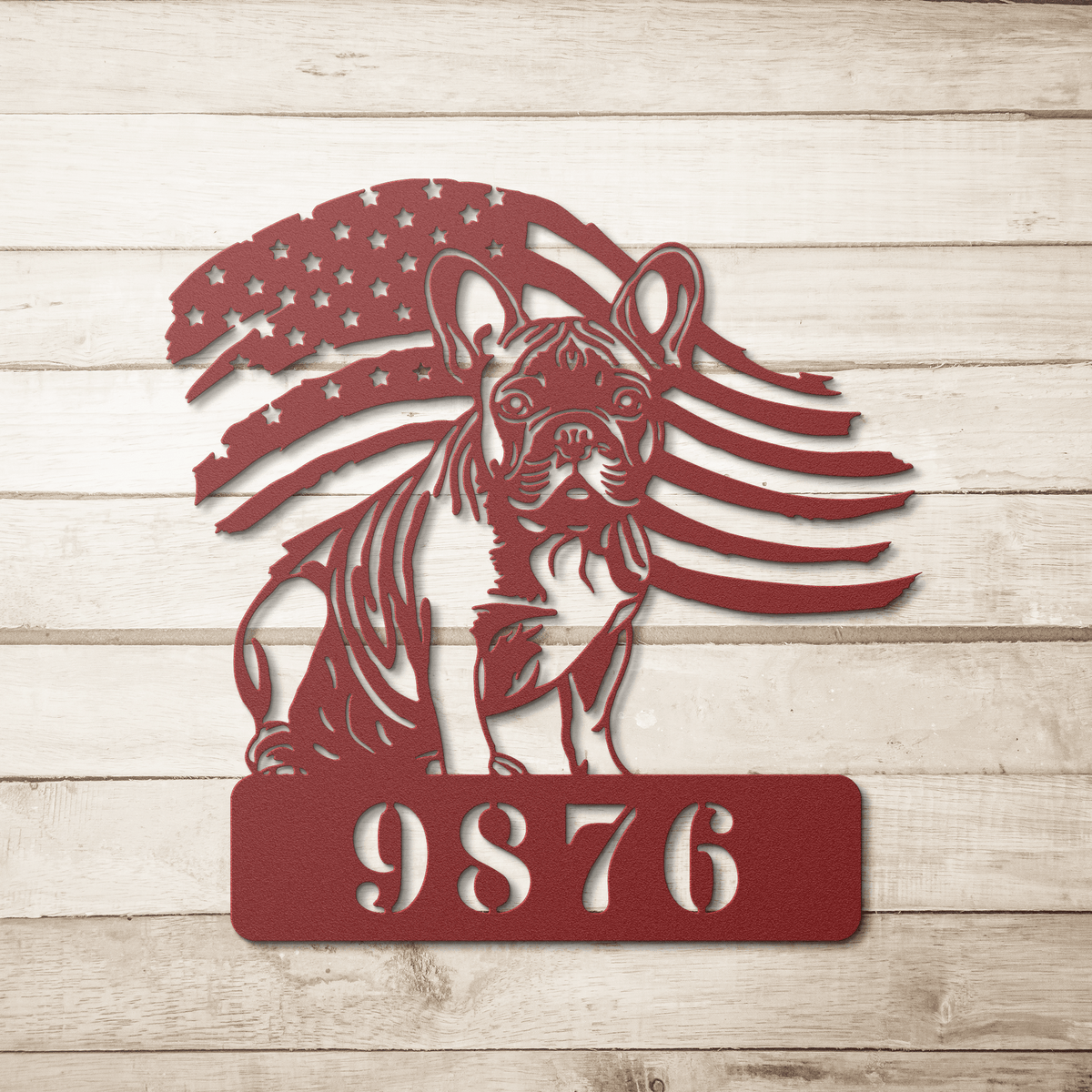 French Bulldog Metal Address Sign – Patriotic American Flag Home Décor - BullyBellyMetal Sign