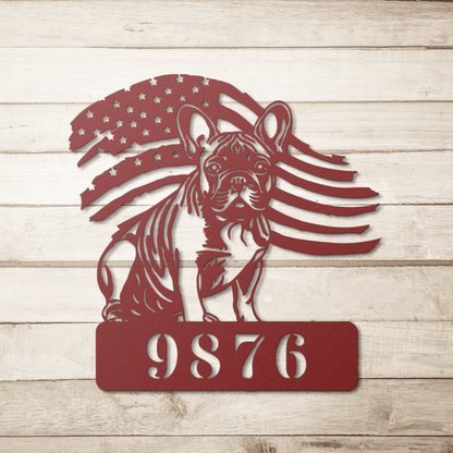 French Bulldog Metal Address Sign – Patriotic American Flag Home Décor - BullyBellyMetal Sign